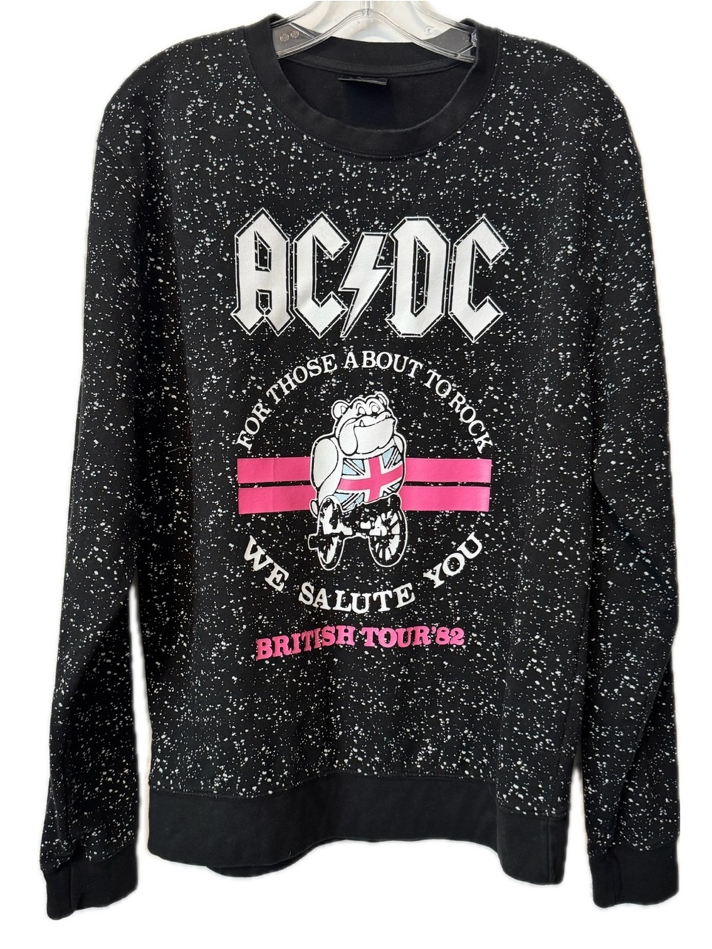 AC/DC British Tour 82 Graphic Sweatshirt M Black Splatter Rock Band Pullover